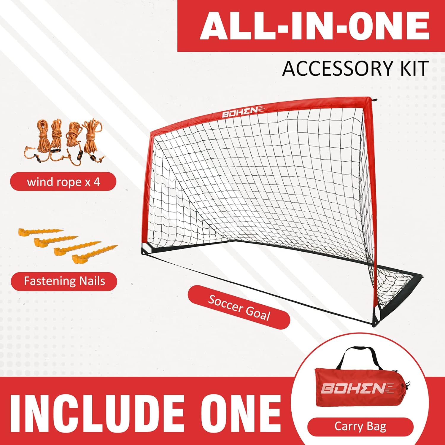 BOHEN 9x5 FT Kids Soccer Goals with Carry Bag, Portable Folding Soccer Net for Backyard Training, Indoor/Outdoor Use for Youth and Adult