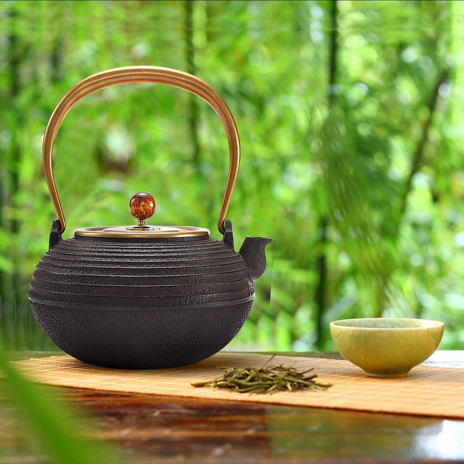 Gеt Sресіаl Prісе 1200ML/40 OZ Japanese Tea Kettle Cast Iron Copper Lid Teapot W/Infuser Strainer Tea Set Gift With Clip