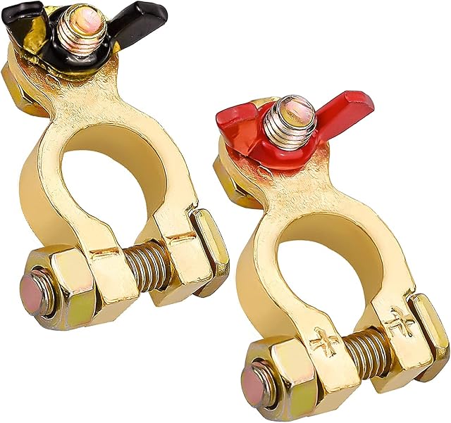 1 Pair Car Battery Terminals Clamps, 12V/ 24 V Battery Terminals Connectors Positive and Negative with Wing Nut for Cars Vans Truck