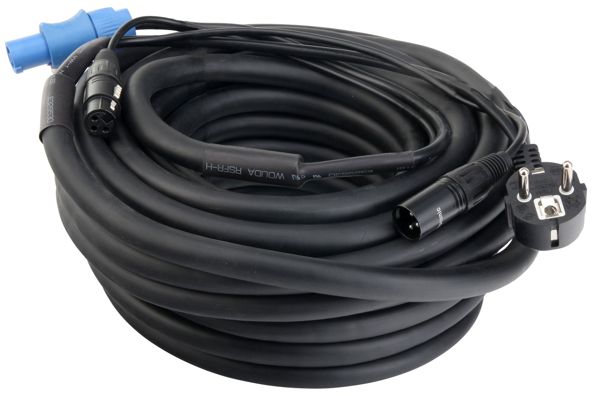 Pronomic Stage EUPPD-15 Cavo Ibrido Compatibile Schuko/Powercon + DMX 3 Poli, 15m (ideale per cablaggio di effetti luce e illuminazione da palco)