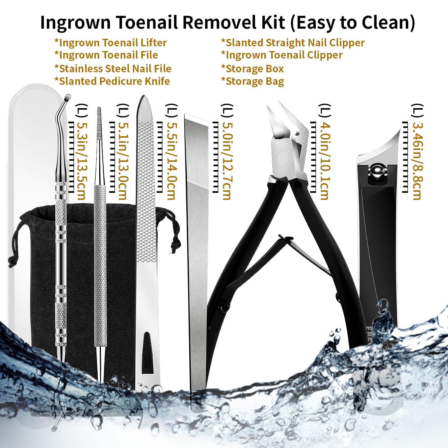 EBEWANLI Kit d'enlèvement d'ongle incarné, 6 pièces en acier inoxydable, kit pour ongles d'orteil avec coupe-ongles droits, obliques et incurvés pour ongles incarnés, outil de pédicure professionnel à