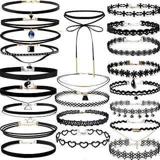 YOKER 22PCS Black Velvet Choker Necklace Set for Women - Gothic Lace Tattoo Chokers, Adjustable for Party Cosplay Christmas Gifts