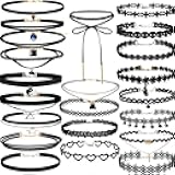 YOKER 22 Pcs Necklaces Black Velvet Choker Set for Womens Velvet Choker Set Classic Gothic Tattoo Lace Chokers Adjustable for Party Cosplay Christmas Birthday