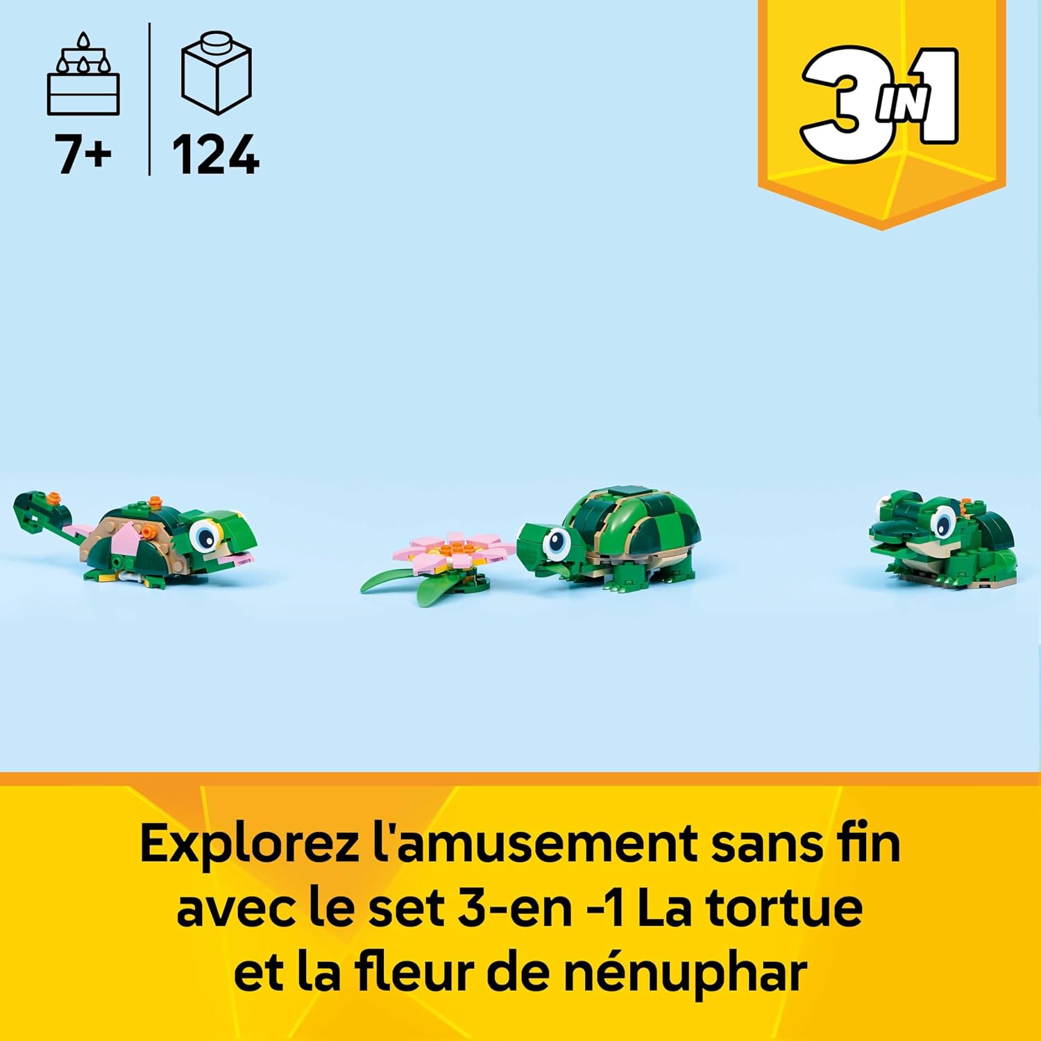 LEGO Creator 3-en-1 La Tortue et la Fleur de Nénuphar - Figurine d'Animal se Transformant - Analyse des détails et conception