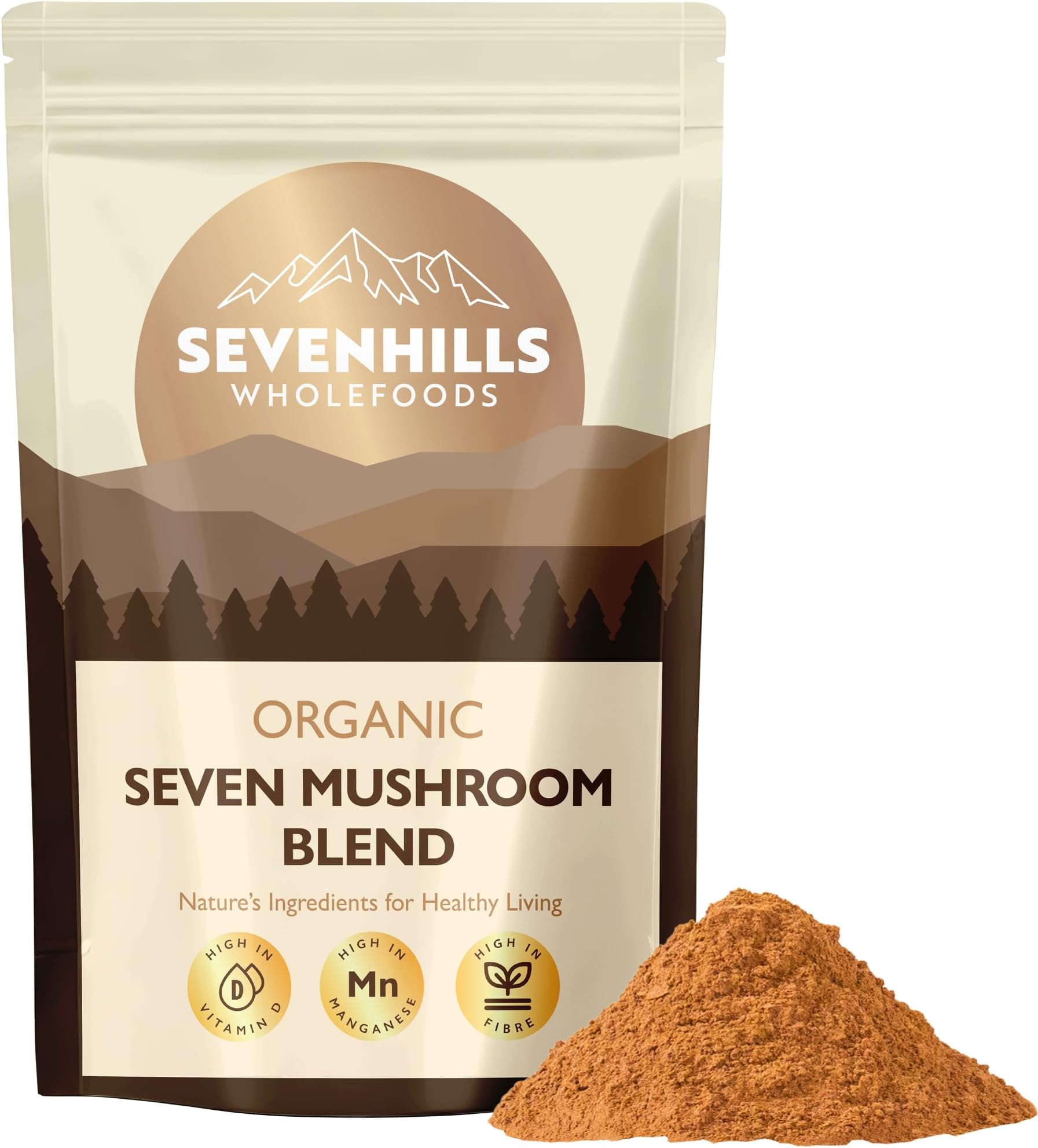 Organic 7 Mushroom Blend Powder 500g with Lion's Mane, Reishi, Chaga, Cordyceps, Tremella, Maitake & Shiitake