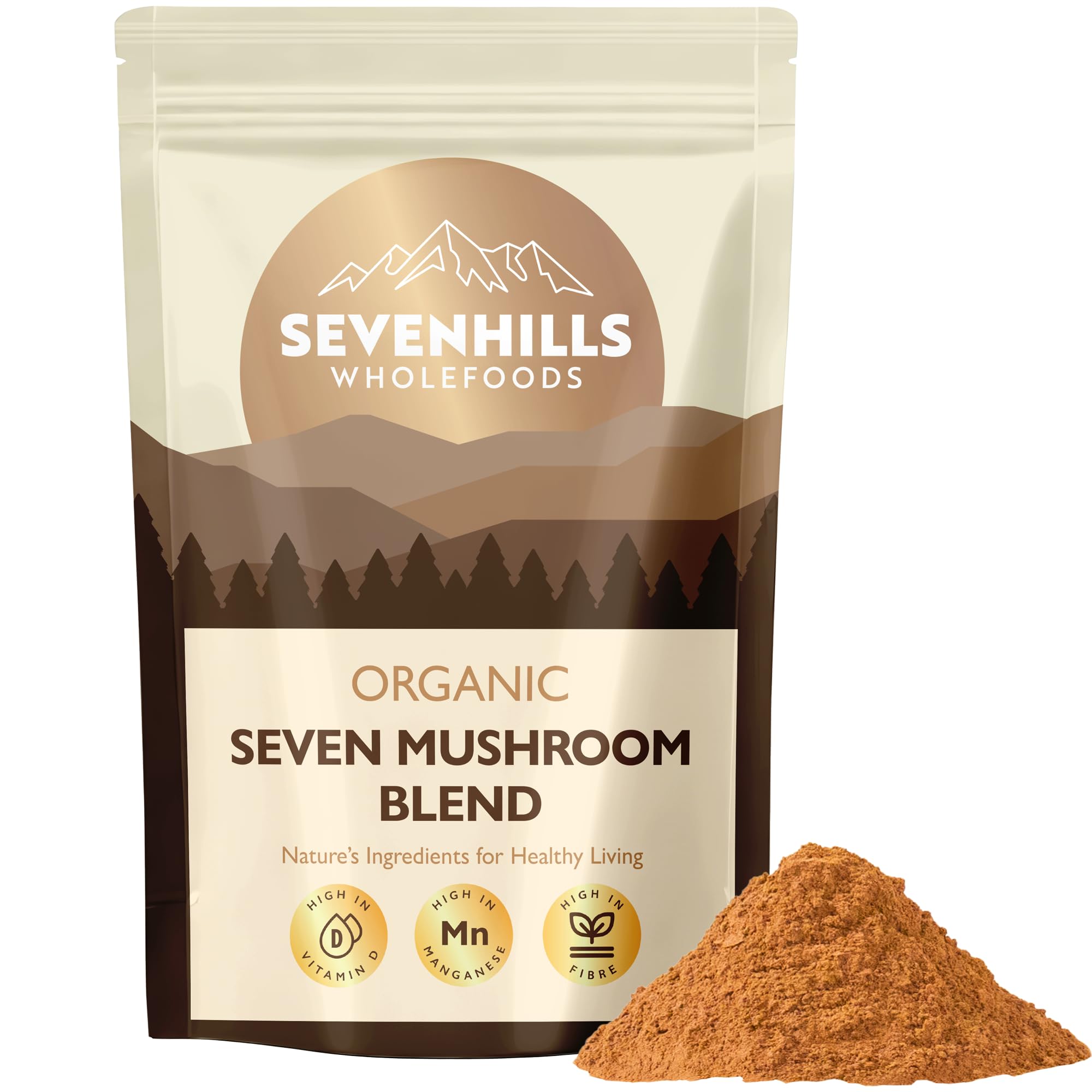 Organic 7 Mushroom Blend Powder 500g with Lion's Mane, Reishi, Chaga, Cordyceps, Tremella, Maitake & Shiitake