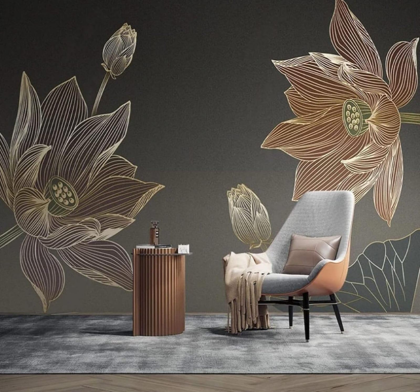 XLMING Minimalist Lines Elegant Lotus Art 3D Wallpaper Luxury Silk Study Dining Feature Sofa Grey Bedroom Living Room Tv Decorative Wall-300cm×210cm