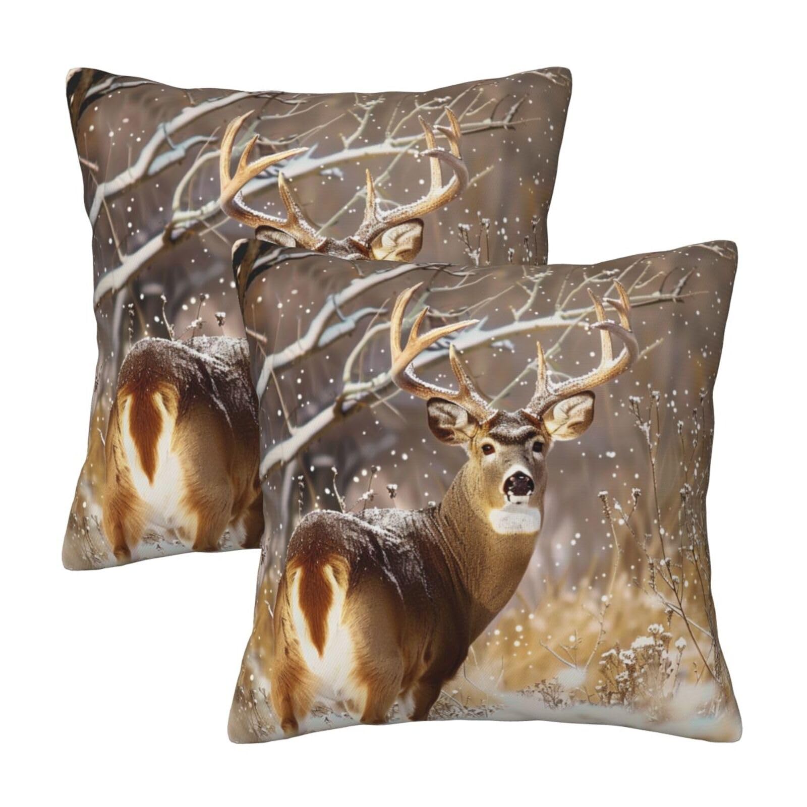 Free Whitetail Deer Throw Pillow Cases 2 Pack Square Pillowcases Soft Pillow Protectors for Couch Livingroom Sofa Bed Office Car,50x50 CM