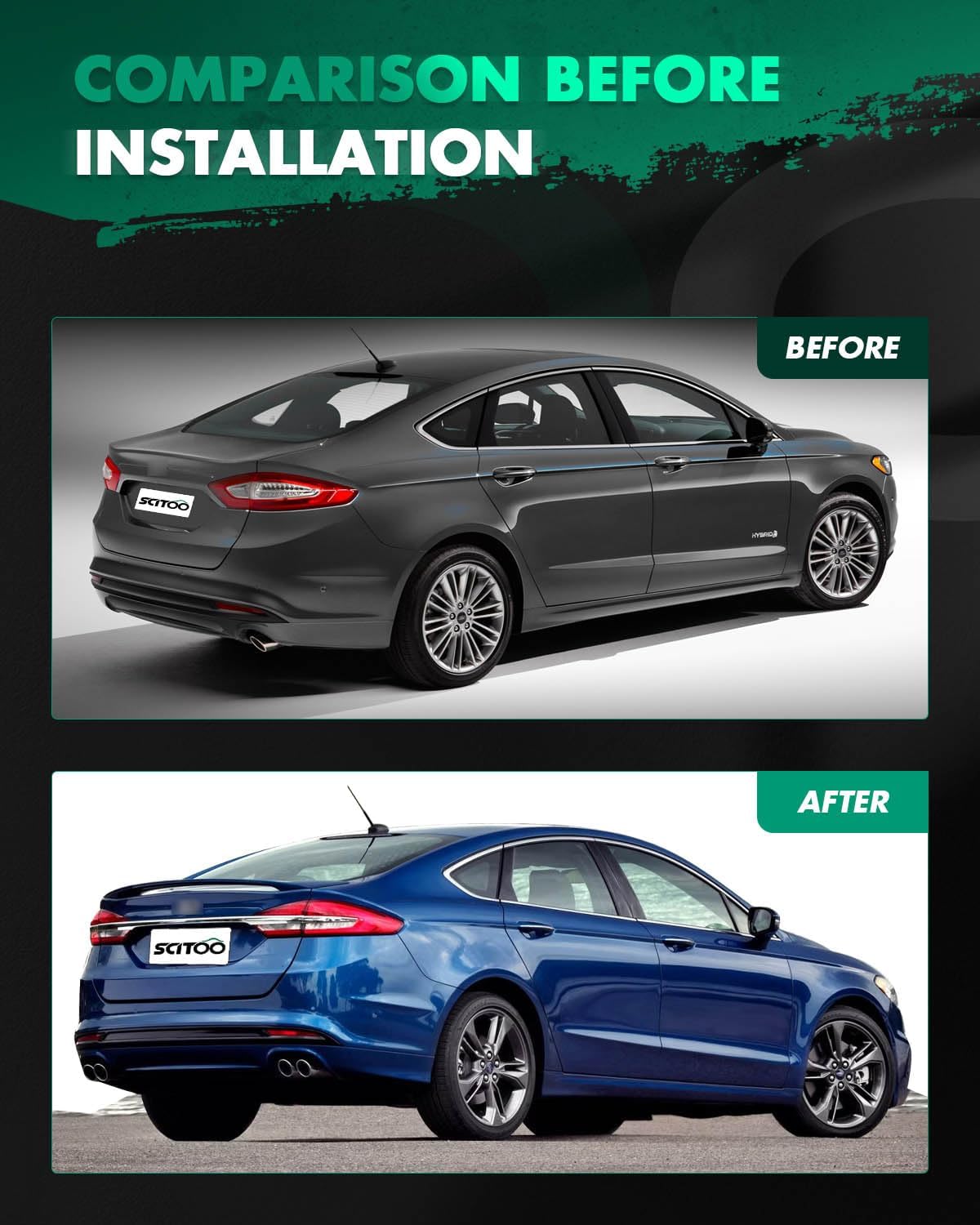 SCITOO Replacement fit for Black ABS Rear Trunk Spoiler Wing 2013-2018 for Ford Fusion 48.23 Inch x 6.1 Inch