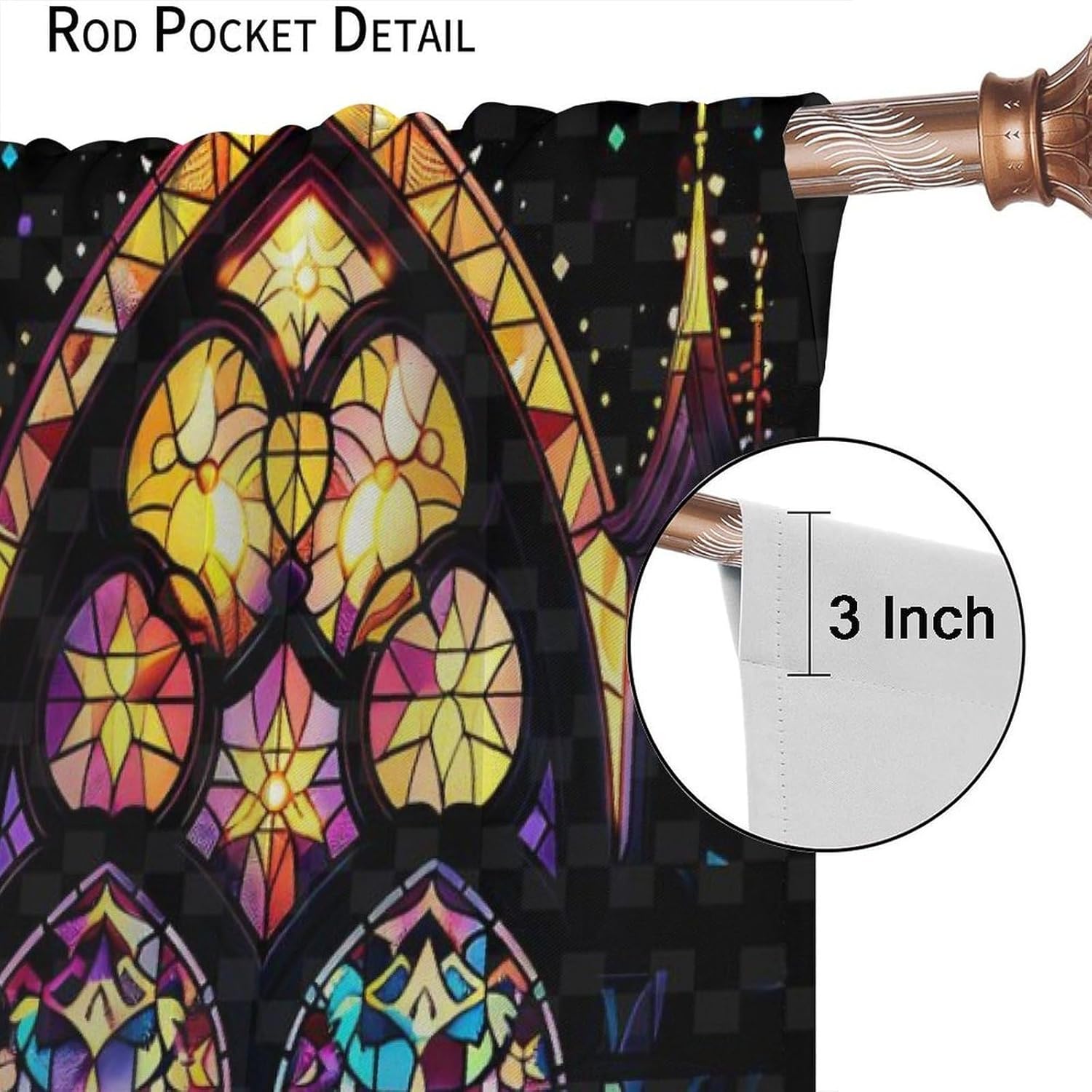 Stained Glass Curtains, Mid Century Colorful Abstract Geometry Vintage Window Treatments for Bedroom Living Room Kitchen Home 2 Panel, 63x72 Inch