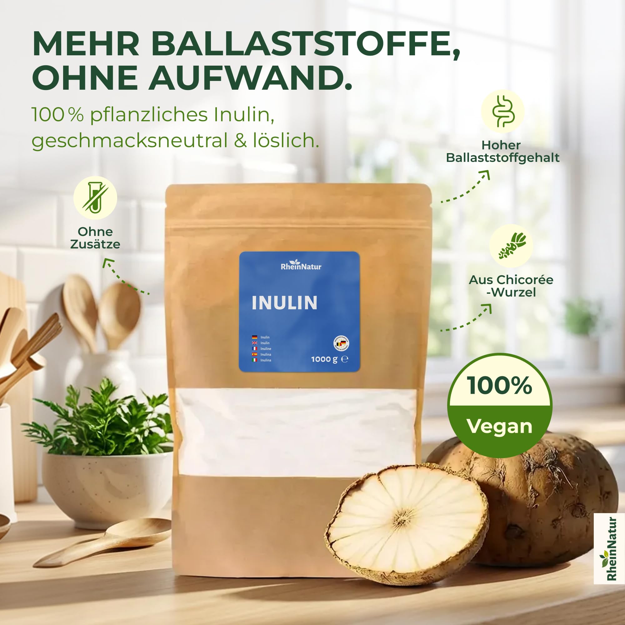 Inulin-Pulver - 100% Inulin aus der Chicorée-Wurzel