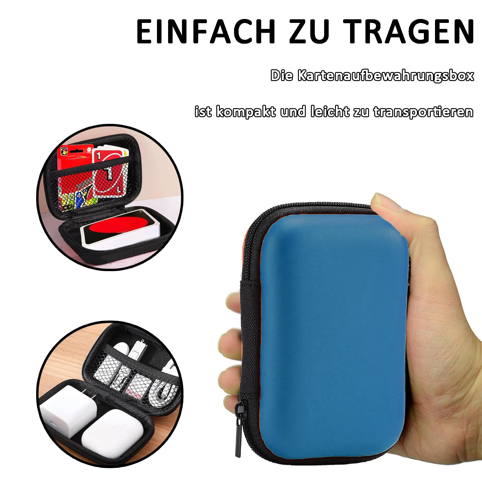 2 Spielkartenetuis Aus PU-Leder – Himmelblau & Rot, 11,5x8 Cm, Für Standardkarten & Kleinteile