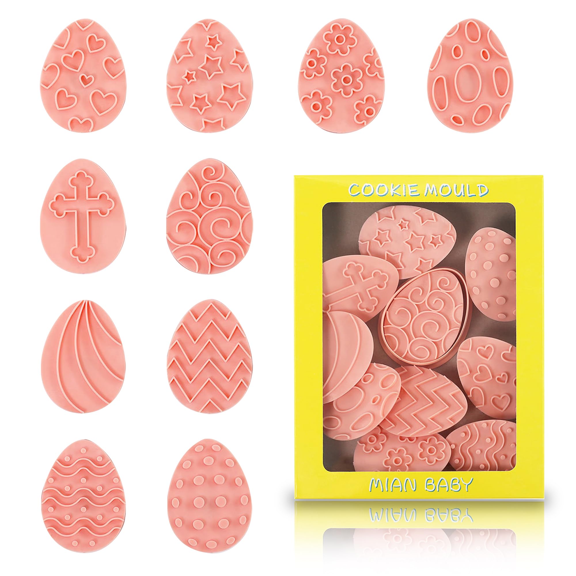 10 Pieces Easter Egg Cookie Cutters Easter Cookie Stamps 3D Plastic Embossing Mold Press Cookie Mould Set Baking Kitchen Tools for Easter Birthday Party Biscuit Fondant Snacks Making