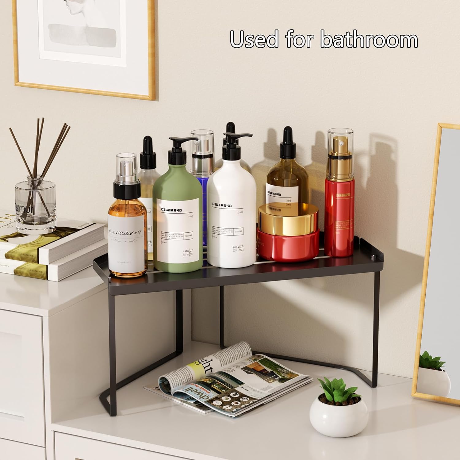 Stackable Metal Kitchen Cabinet Organizer,Kitchen Corner Shelf with Non-Slip Mat,Bathroom Organizer,Storage Shelf for Cabinet/Bathroom/Countertops/Utensils