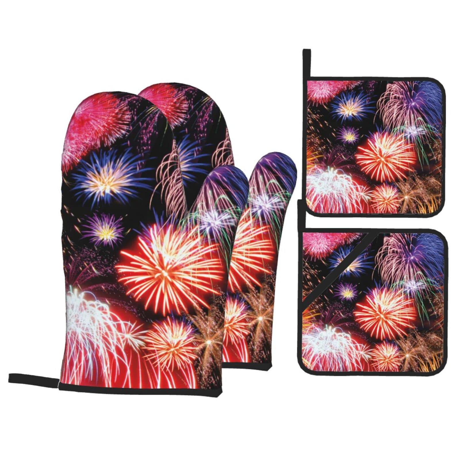 Lot de 4 maniques de cuisine feu d'artifice résistants à la chaleur pour four et micro-ondes