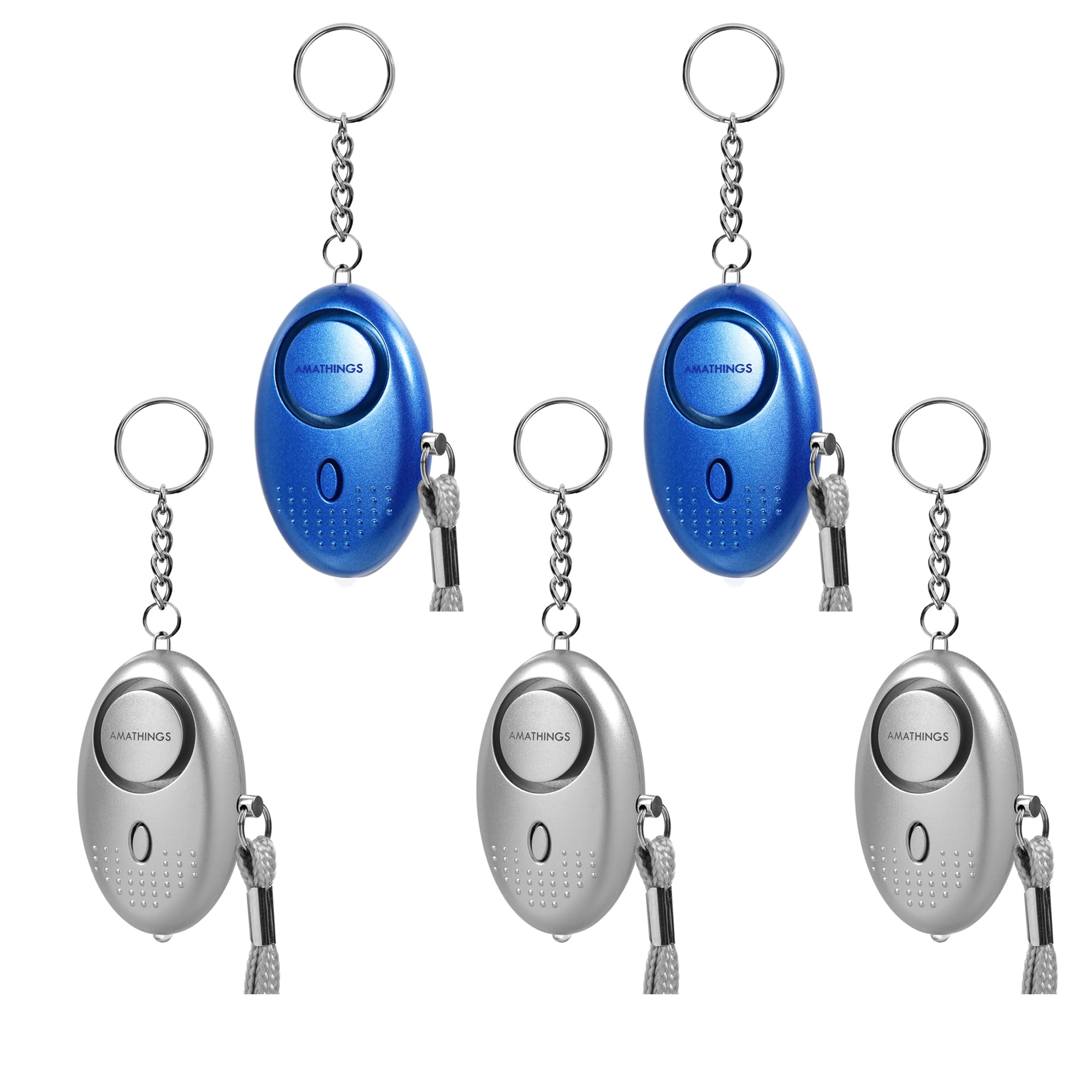 AMATHINGS 5er Set Taschenalarm Schlüsselanhänger Alarm mit LED-Licht – Panikalarm Schlüsselanhänger zur Selbstverteidigung – Alarmgeräte für die Handtasche geeignet für Jede Altersgruppe