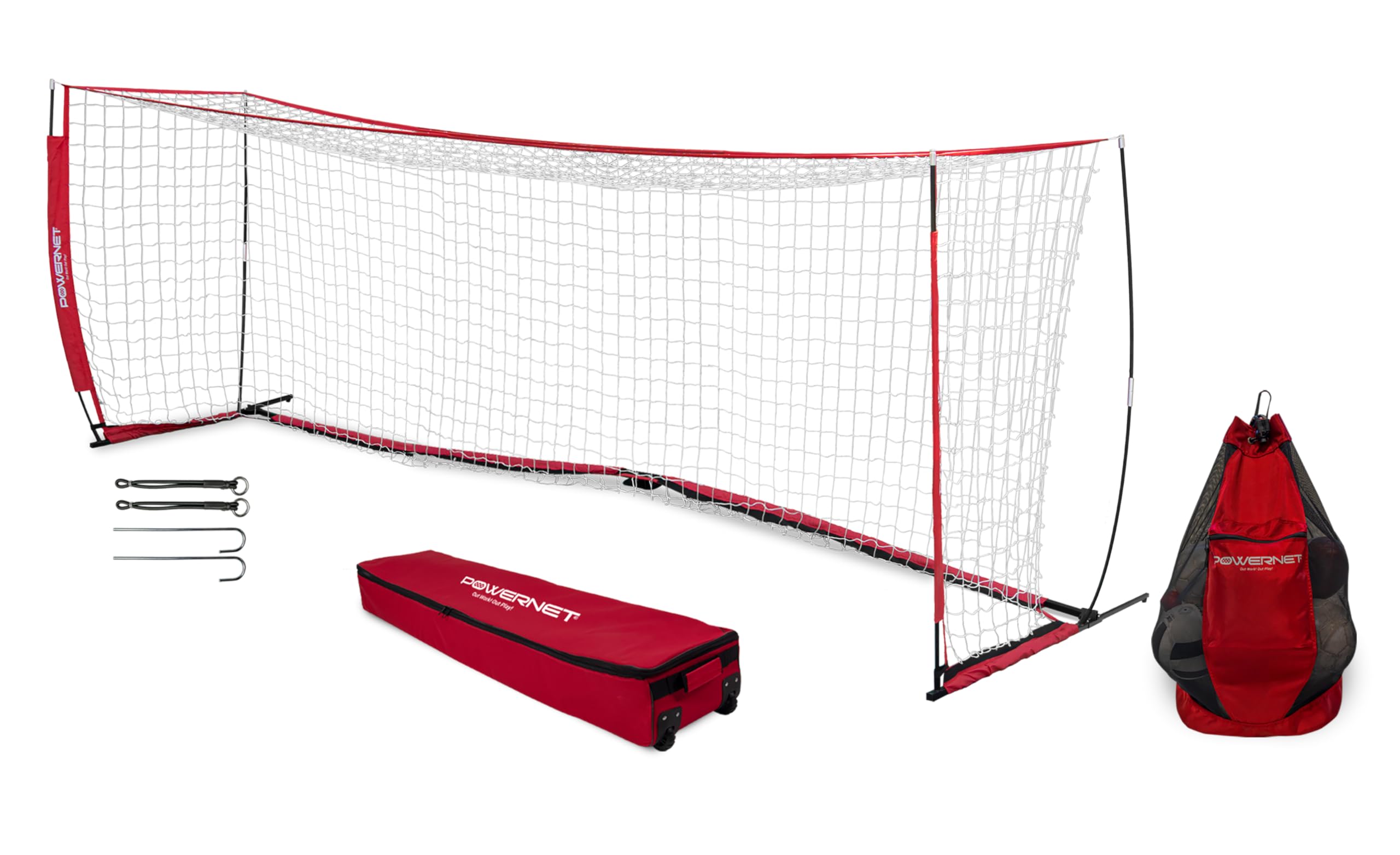 PowerNet Soccer Goal Portable Bow Style Net and Large Ball Carry Bag Bundle | Quick Setup Ultra Portable | Full Size Framed Soccer Goal | Perfect for Teams and Coaches (24X8 FT Bundle)