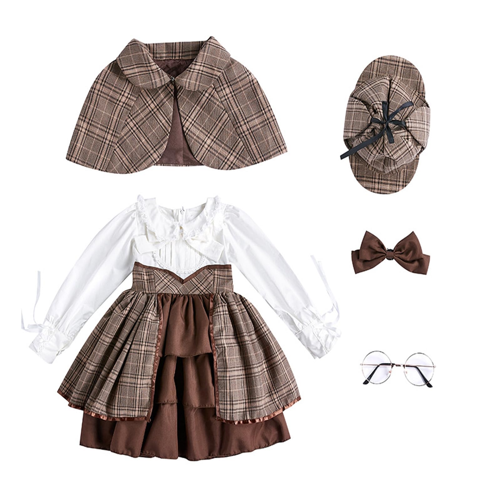 NALACAL Detective Holmes Costume Girl, Birthday Halloween Cosplay Party Costume, British Preppy Costume