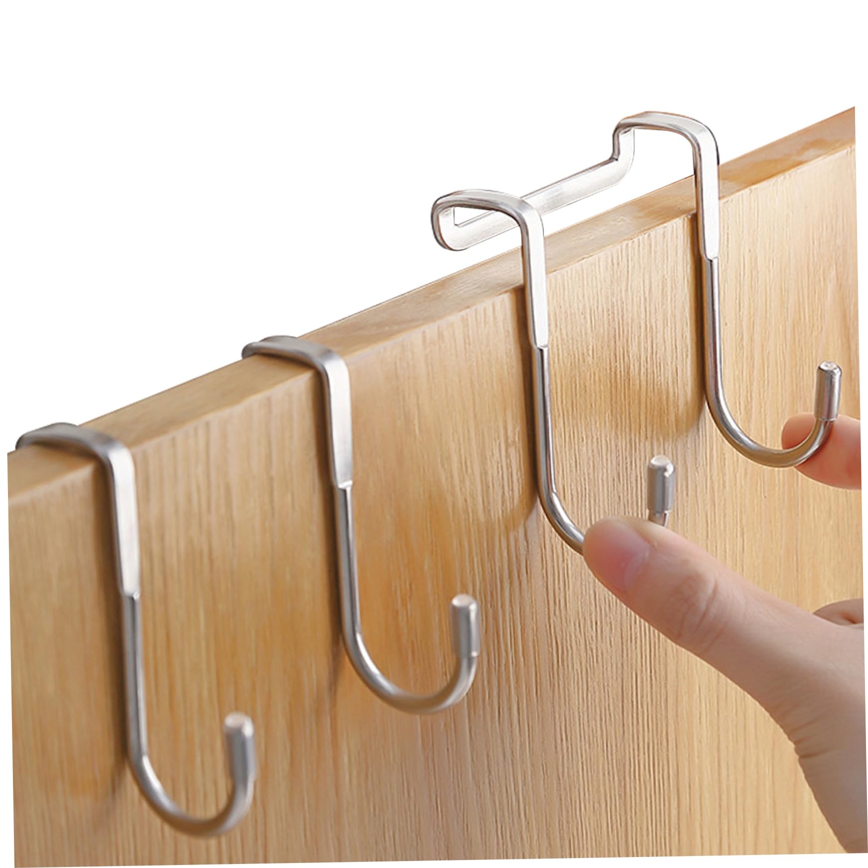 Peryauts 2Pcs Over The Door Hooks Stainless Steel Double S-Shaped Over Cabinet Hook Heavy Duty Free Punching Cabinet Back Hanging Coat Hook for Kitchen Wardrobe