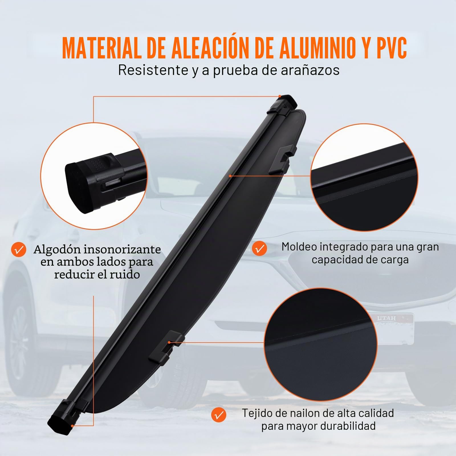 VEVOR Funda de Carga Retráctil Impermeable Mejorada, Protección de Seguridad para Mazda CX-5 2017-2025 5 Plazas, Resistente a los Rayos UV con Aleación de Aluminio, PVC, Textura de Cuero