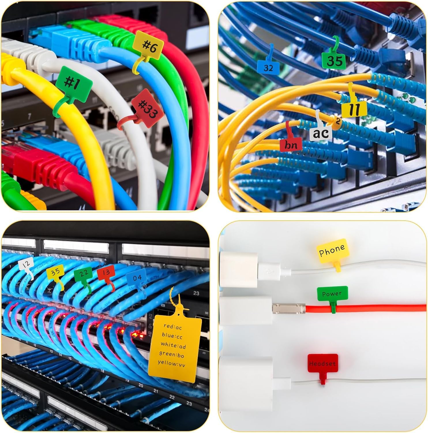 Fascette Segnacavi 250 Pezzi - Organizzatore Cavi Con Etichette Colorate