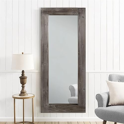 Miniatura 3 de Natsukage - Espejo de pie de gran tamaño de 58 x 24 pulgadas, espejo de cuerpo completo, espejo de madera rústica para montar en la pared,