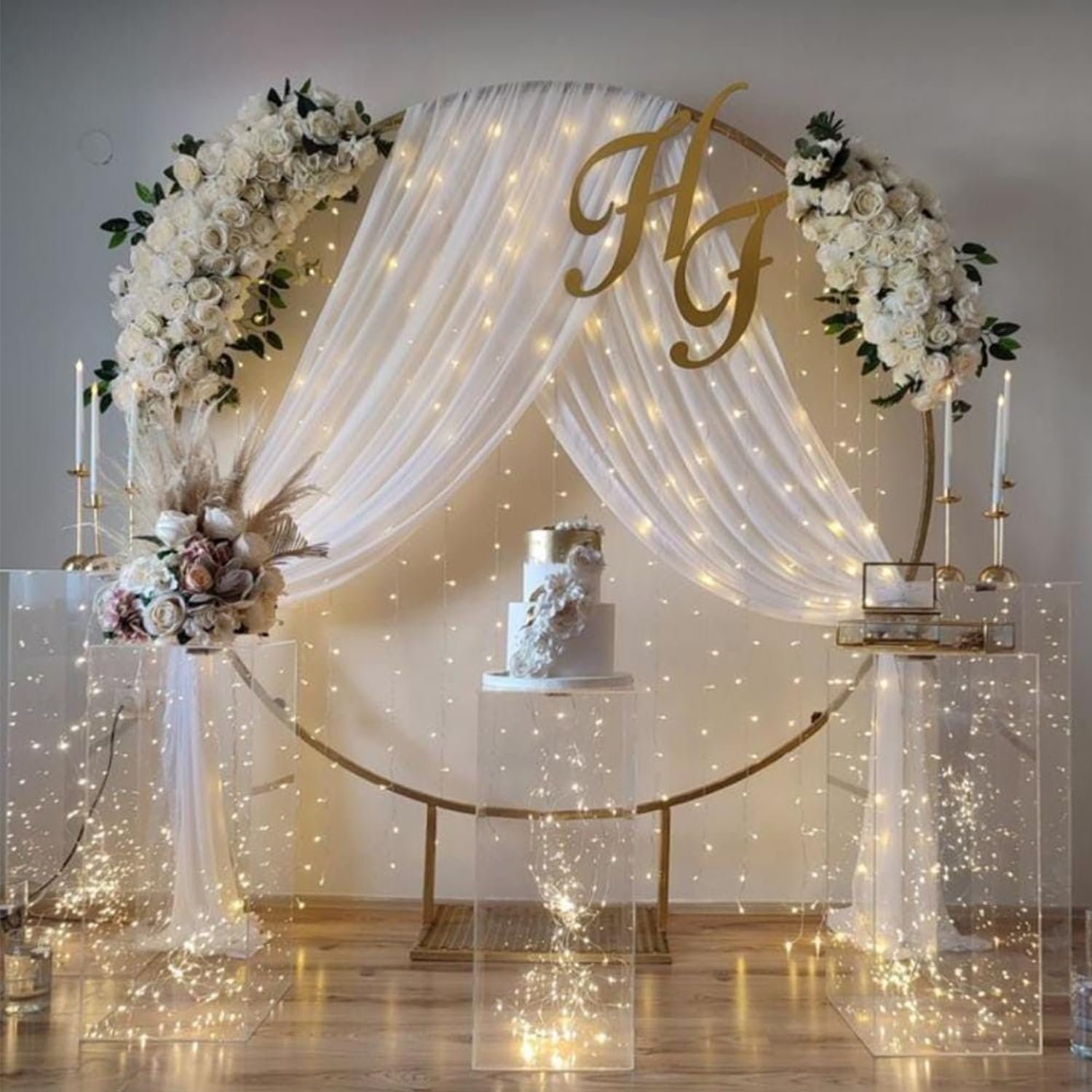 Tenda in tulle color champagne con luci per feste, matrimoni, addio al nubilato, tenda trasparente per compleanno, baby shower, cabina fotografica, 3 x 2,4 m