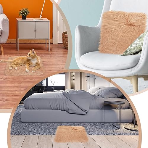 Miniatura 7 de Mini alfombra cuadrada de piel sintética de 10 pulgadas, cojín pequeño y esponjoso para sala de estar, sofá, dormitorio, suelo, funda cuadrada suave