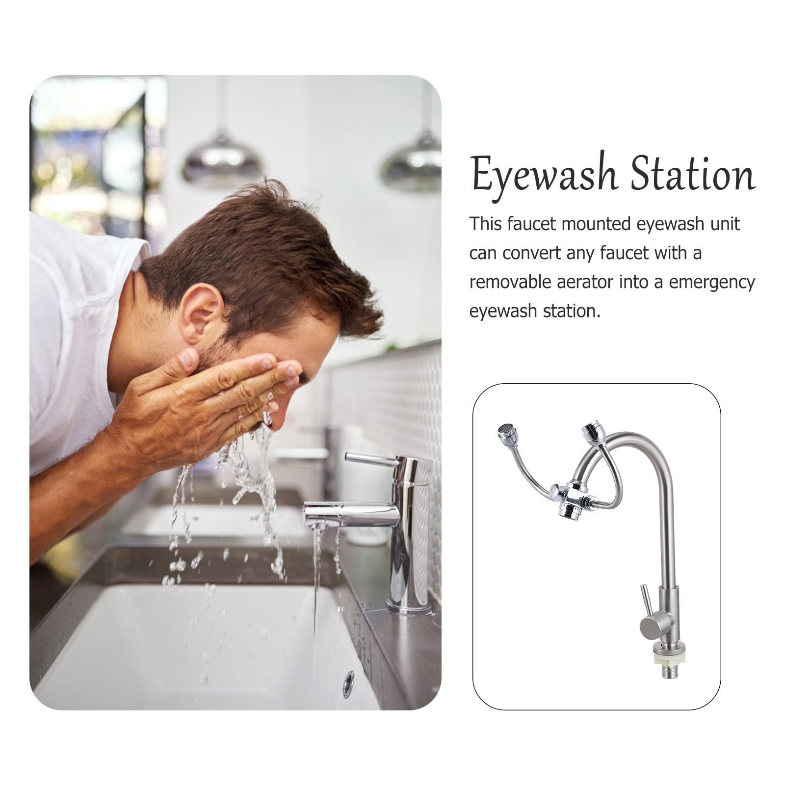 Unité de Lavage Oculaire D'urgence avec Robinet, Acier Inoxydable Argenté