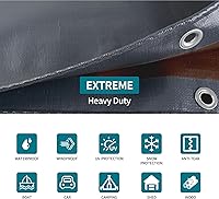 Vista 2 de TARPAL Lona súper resistente de 6 x 8 pies, cubierta de lona impermeable de 20 mil, protección UV, lona a prueba de rasgaduras y desgarros
