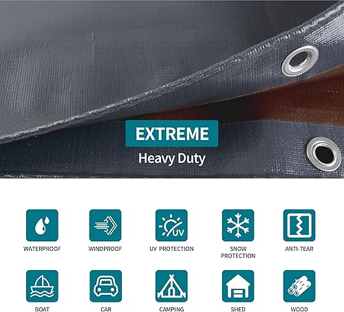 Miniatura 2 de TARPAL Lona súper resistente de 6 x 8 pies, cubierta de lona impermeable de 20 mil, protección UV, lona a prueba de rasgaduras y desgarros con