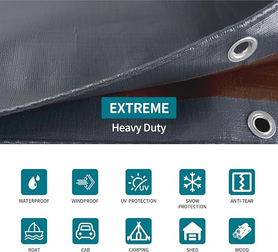 TARPAL tarp 8x10 and 10x20 20mil Super Heavy Duty Tarps Tarp Waterproof UV Protection Rip and Tear Proof Tarpaulin with Grommets(Grey/Brown).