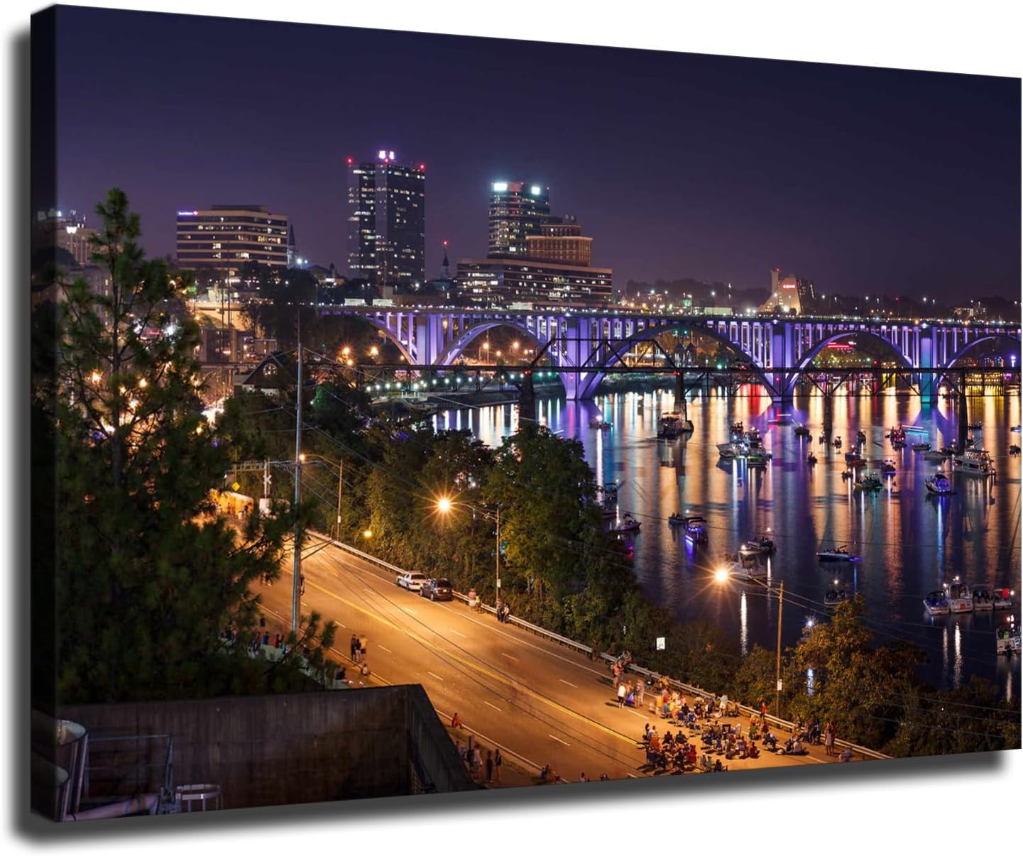 Knoxville Tennessee River Bridge At Night Poster Canvas Print Aesthetic Artwork