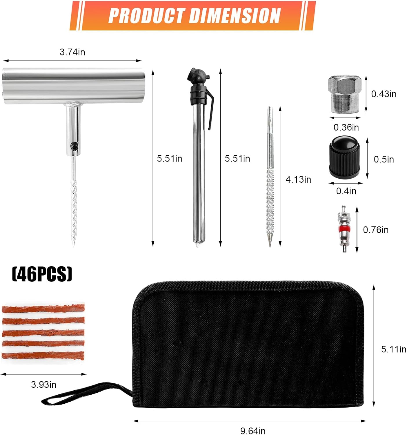 45 PCS Tire Repair Kit, Heavy Duty Car Emergency Flat Tire Repair Tools Fix Punctures, Universal Tyre Patch Kit for Cars Trucks Motorcycles ATVs Tractors, Car Accessories