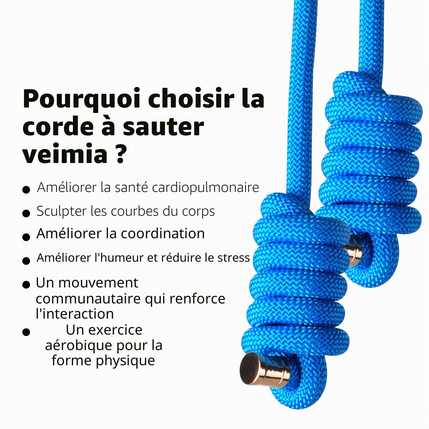 veimia Corde à mouvement fluide haute performance pour entraînement cardio intérieur et extérieur, double tresse, réglable, saut fluide, pour homme et femme, pour débutants