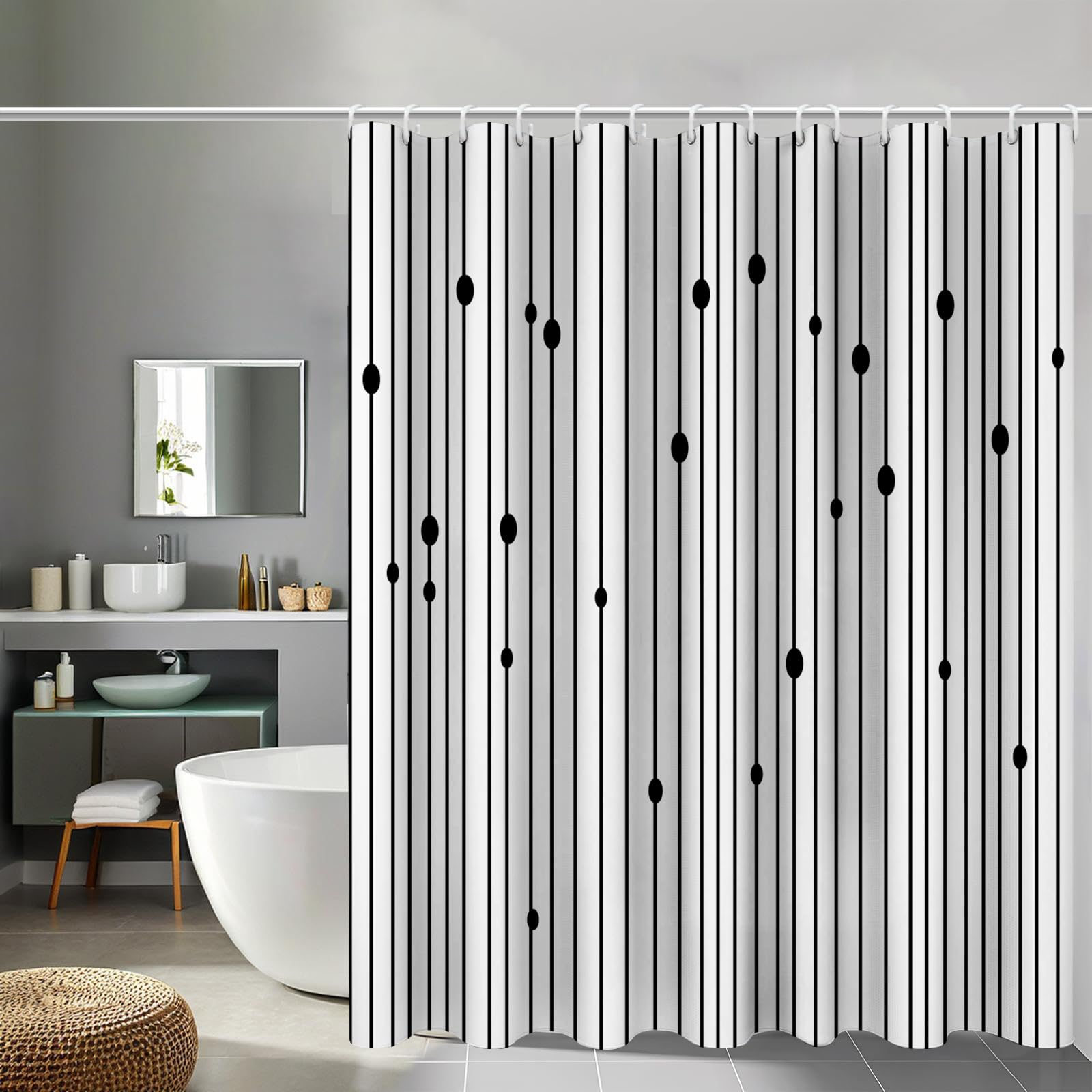 Rideau de douche en tissu imperméable et lavable avec oeillets renforcés pour grande baignoire