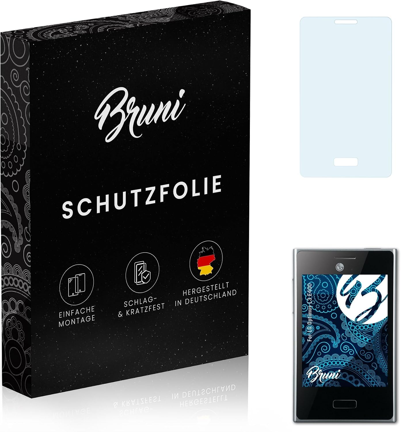 Bruni Screen Protector compatible with LG Optimus L3 E400 Protector Film, crystal clear Protective Film (2X)
