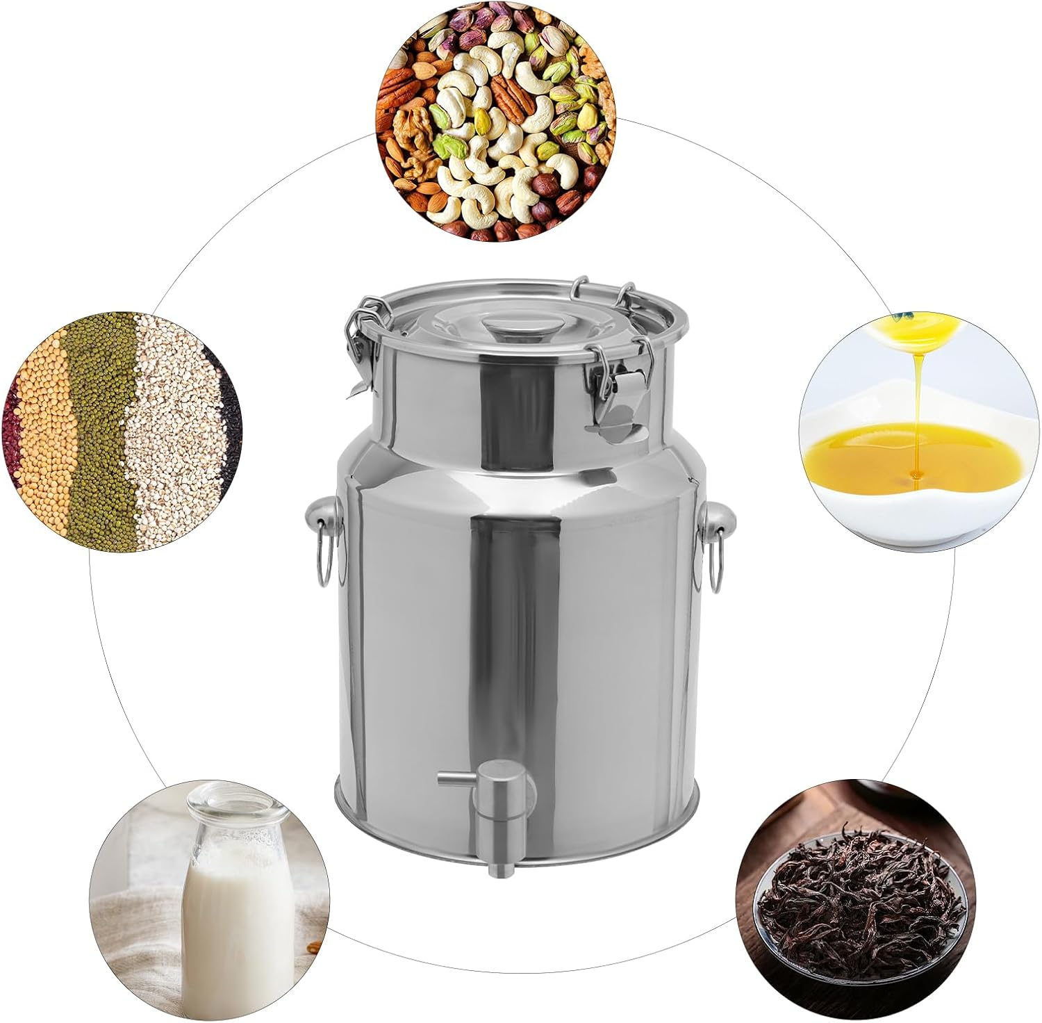 304 Stainless Steel Milk Can with Spigot, 10L/2.64Gal Locking Sealed Lid Bucket Water Jug Pot Drink Beverage Dispenser for Milk, Wine, Oil
