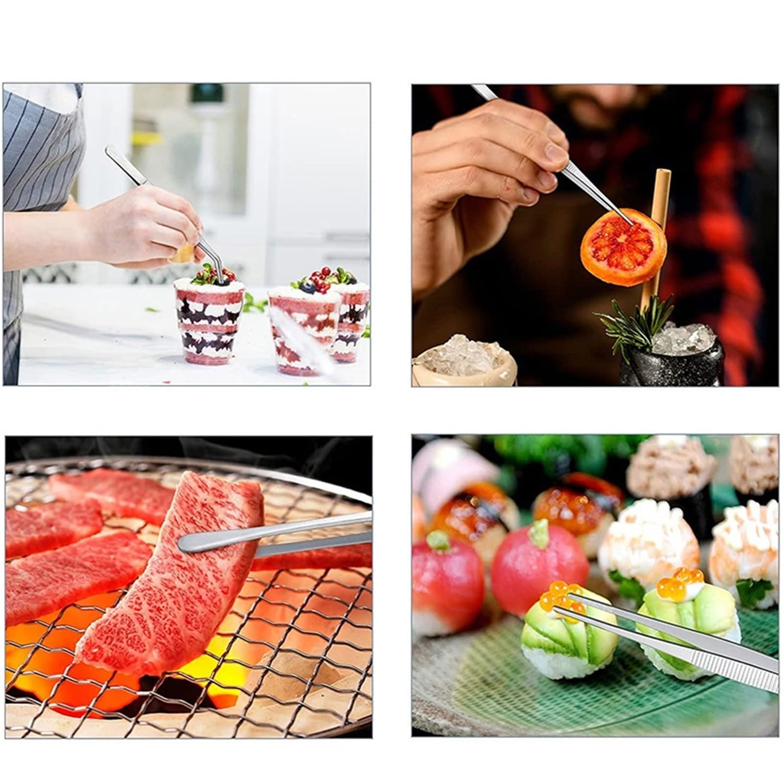 Pinzette Küche 5-teiliges Pinzetten-Set aus Edelstahl for Lebensmittel, Kochzangen, Pinzetten for Grillen, Backen, Salat, Steak, Buffet – Küchenwerkzeuge