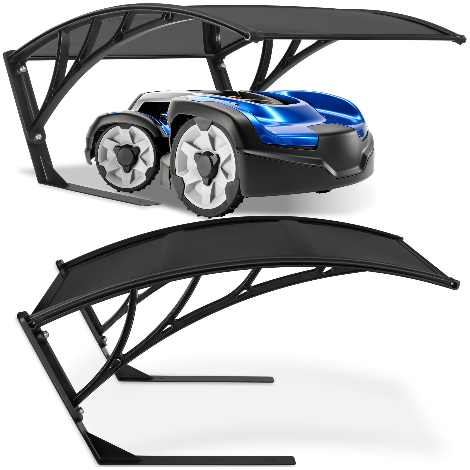 tectake® witterungsbeständige, stabile Mähroboter Garage, 81 x 100 x 48 cm, große Grundfläche, gewölbtes Dach für Wasserablauf, Überdachung UV und Wind Schutz Bodenverankerung - schwarz