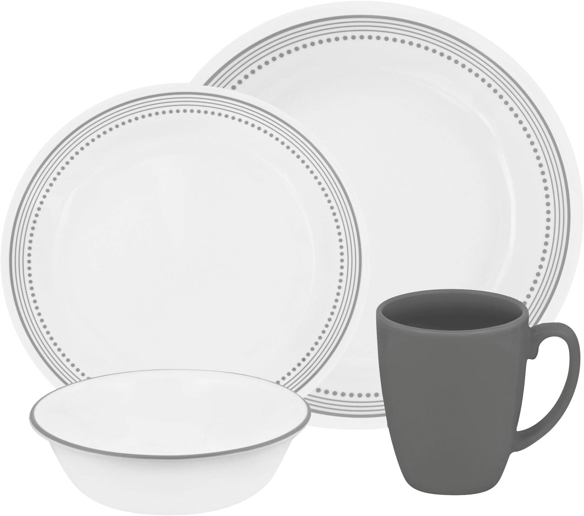 Dinnerware 16Pc Mystic Gray, White And Gray