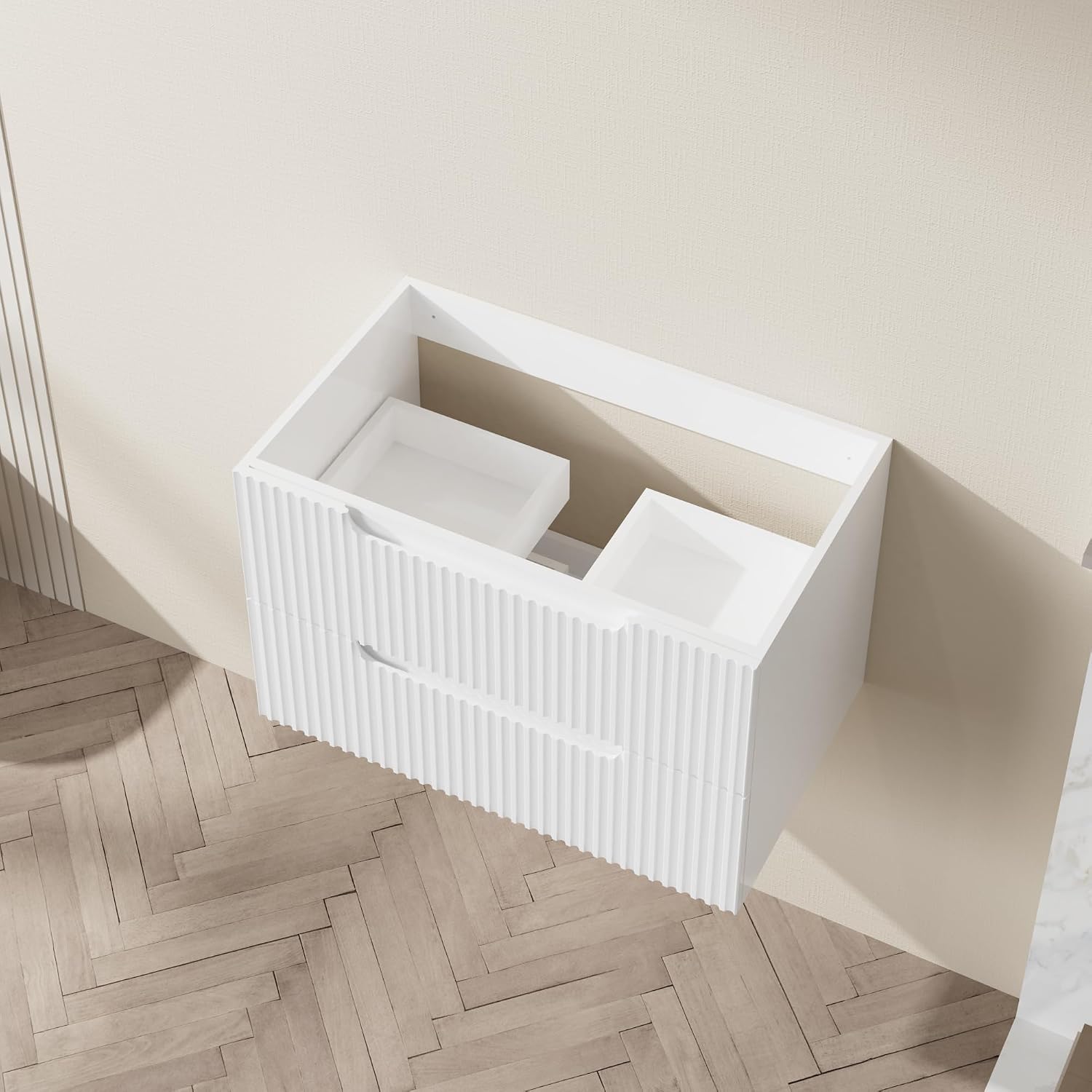 30” Floating Bathroom Vanity Cabinet Wall-Mounted Bathroom Vanity in White, Sink Basin Not Included