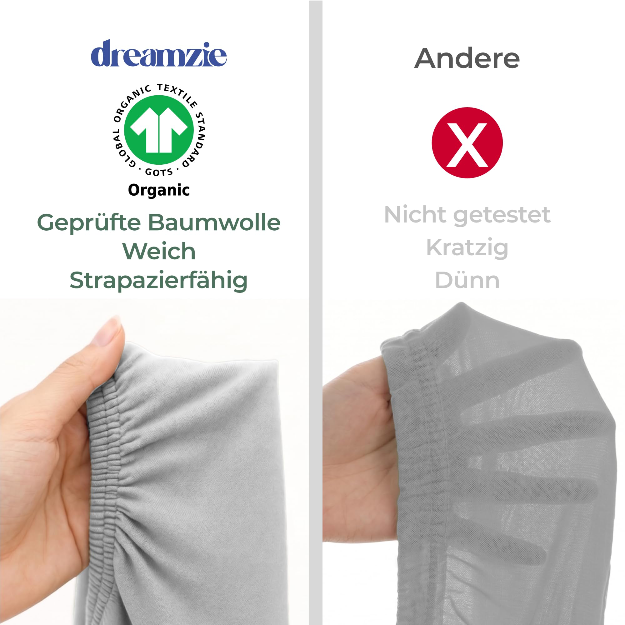 Dreamzie - Baby Spannbettlaken 51x85 cm, 2er-Set, GOTS Bio-Baumwolle Jersey, für Beistellbett und Tutti Bambini CoZee, Grau