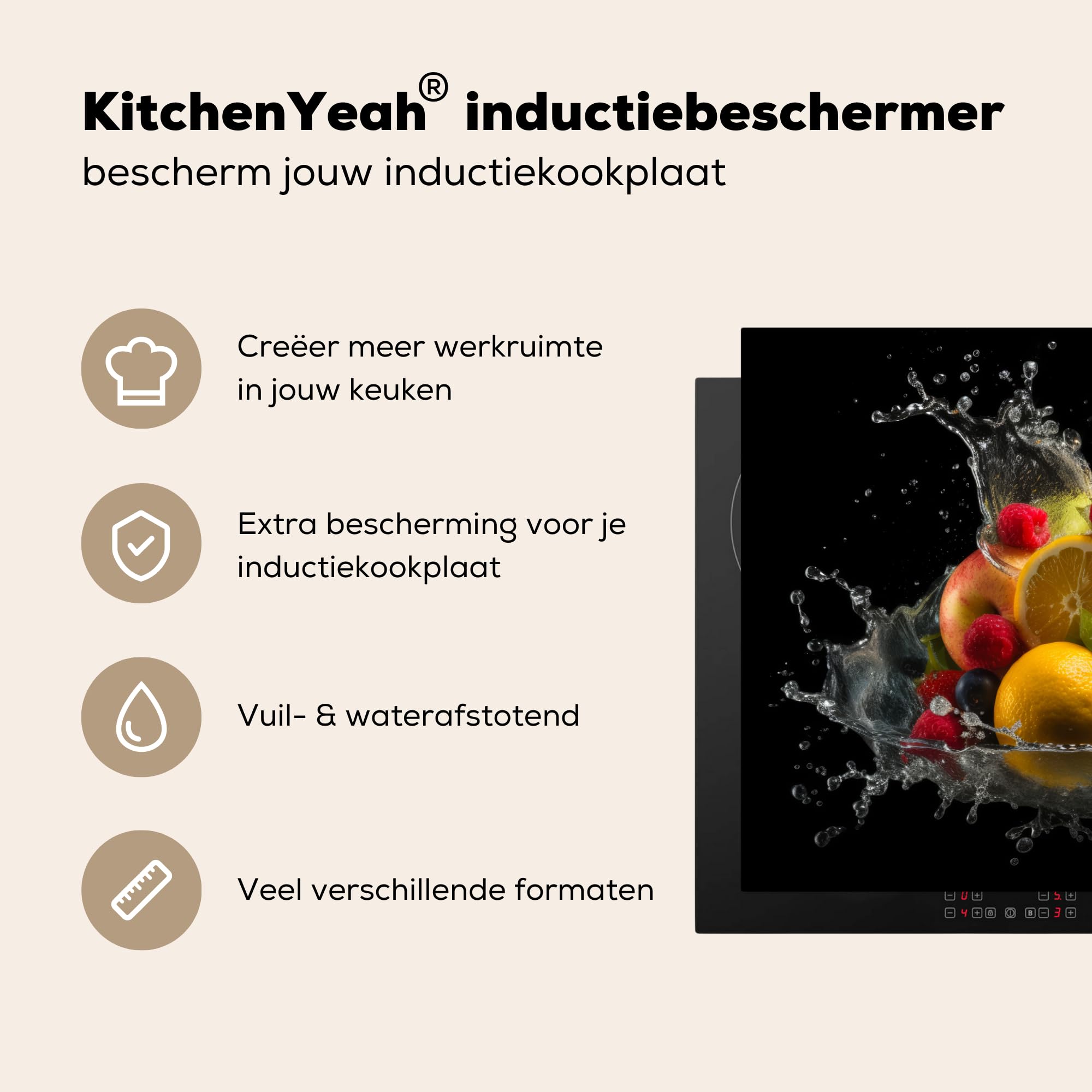 KitchenYeah Protège Plaque Induction 78x52 cm Décoration Cuisine Protection Plan de Travail Rouge