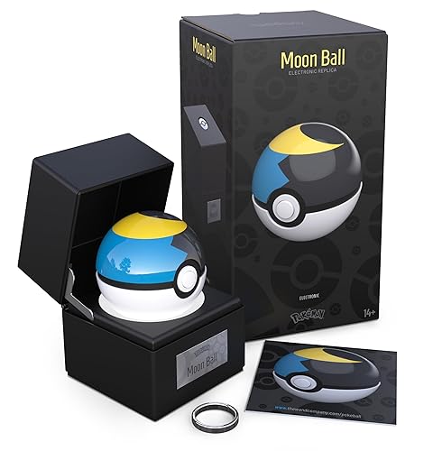 The Wand Company Original Poké Ball Authentic Replica - Realistic, Electronic, Die-Cast Poké Ball with Display Case Light Features – Officially Licensed by Pokémon - Moon Ball