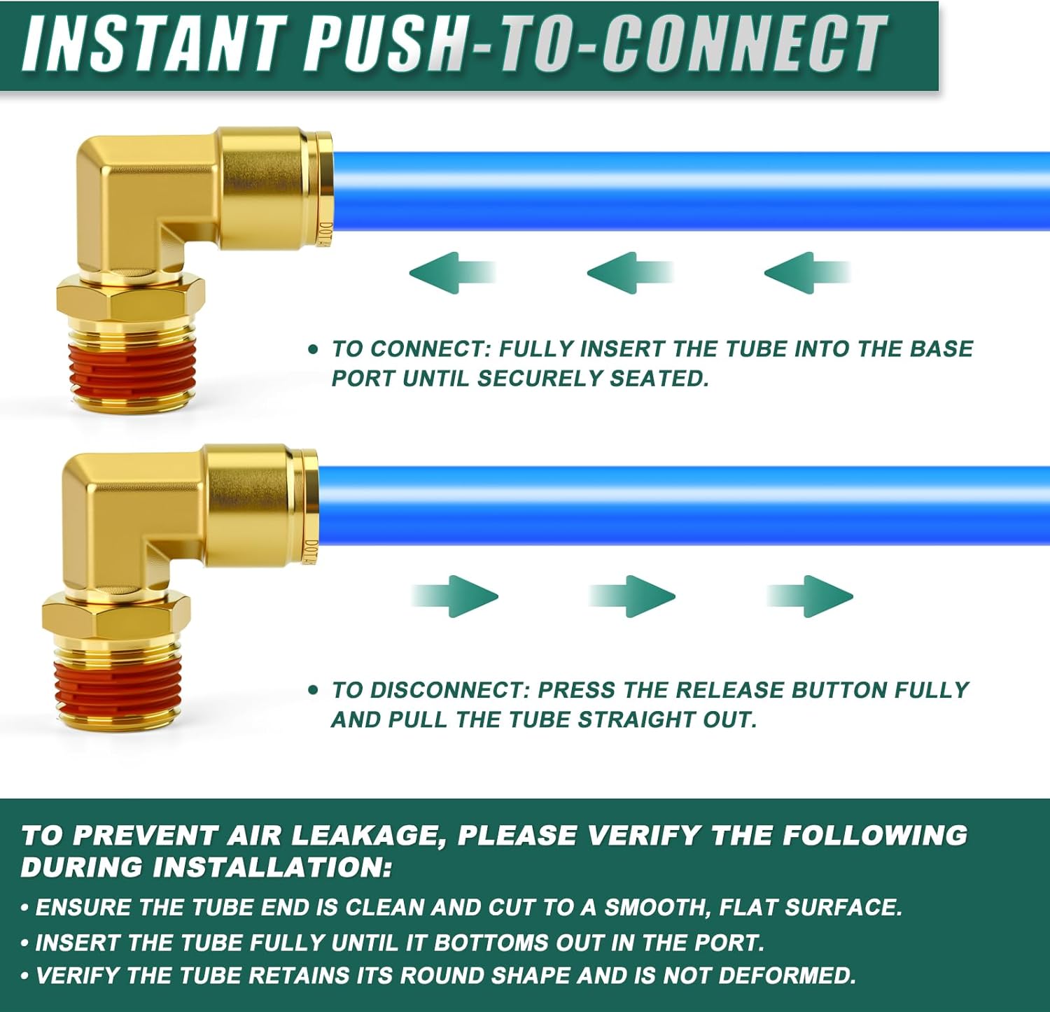 5PCS Brass 90 Degree Elbow DOT Push to Connect Fittings, 3/8" OD x 1/2" NPT Male Union Tube Air Brake Line Fittings for Truck Trailer Air Brake Line and Industrial Pneumatic Systems