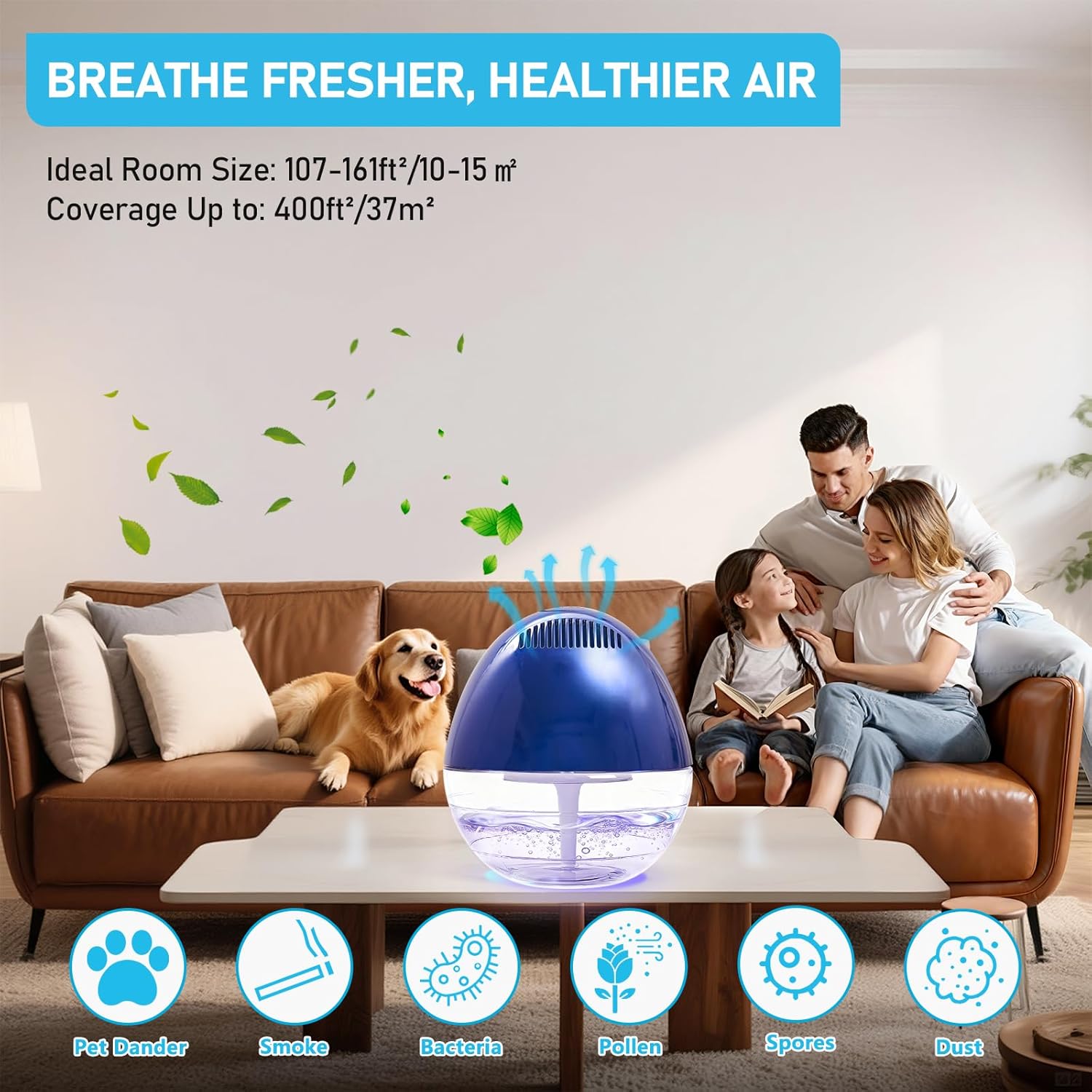 Water-Based Purifier Air Washer, Variable Speed Air Washer Aroma Diffuser with 7 Color 12 LED Night Light, Aroma Fresher Small Air Cleaner, Air Revitalizer & Freshener for Home, Office
