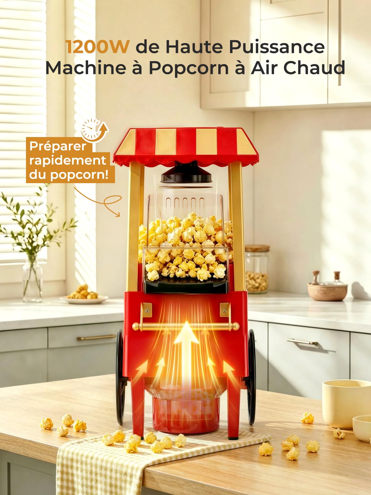 3,5L Machine a Pop Corn, HOUSNAT 1200W Machine à Popcorn à Air Chaud, Popcorn Allégé Sans Huile, Popcorn Prêt en 3 Minutes – Idéal pour la Famille et les Soirées Entre Amis