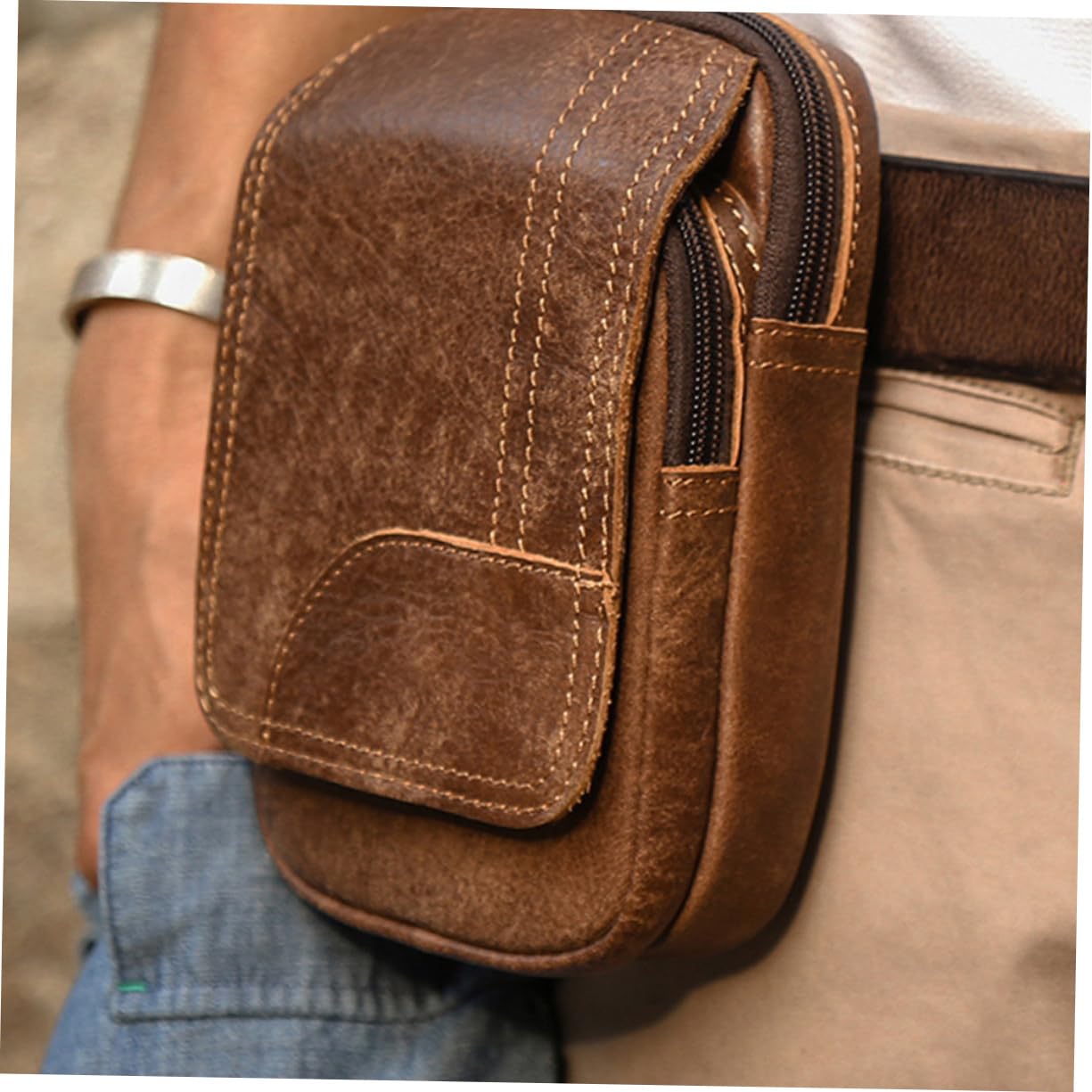 Beavorty Banane Multifonction pour Extérieur en Cuir Marron, Style Rétro