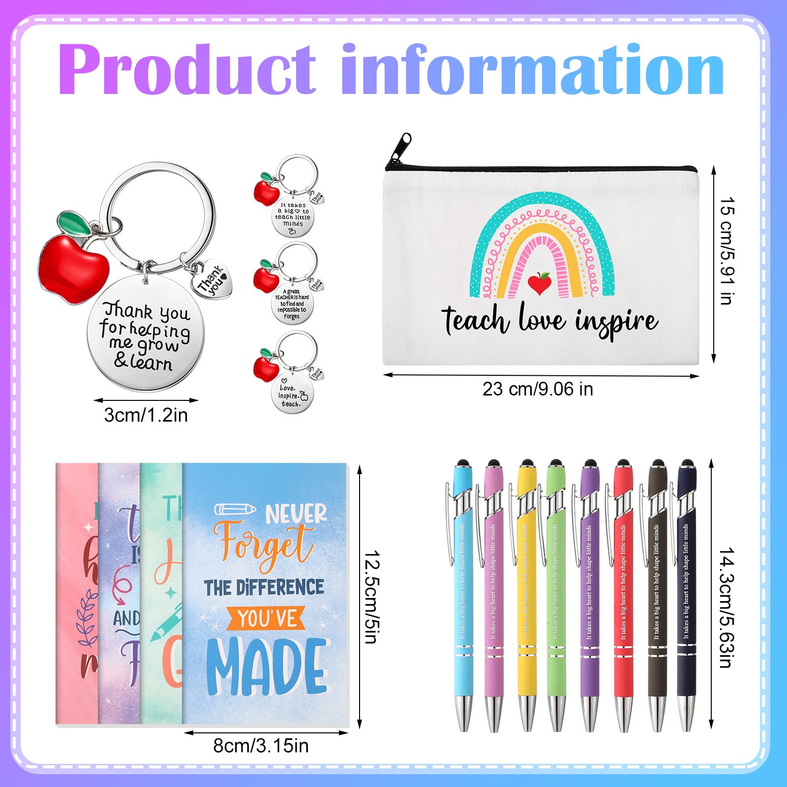 Fulmoon 40 Pcs Teacher Appreciation Gift Set from Students, Novelty Casual Socks Makeup Bag Keychain Mini Notebooks Ballpoint